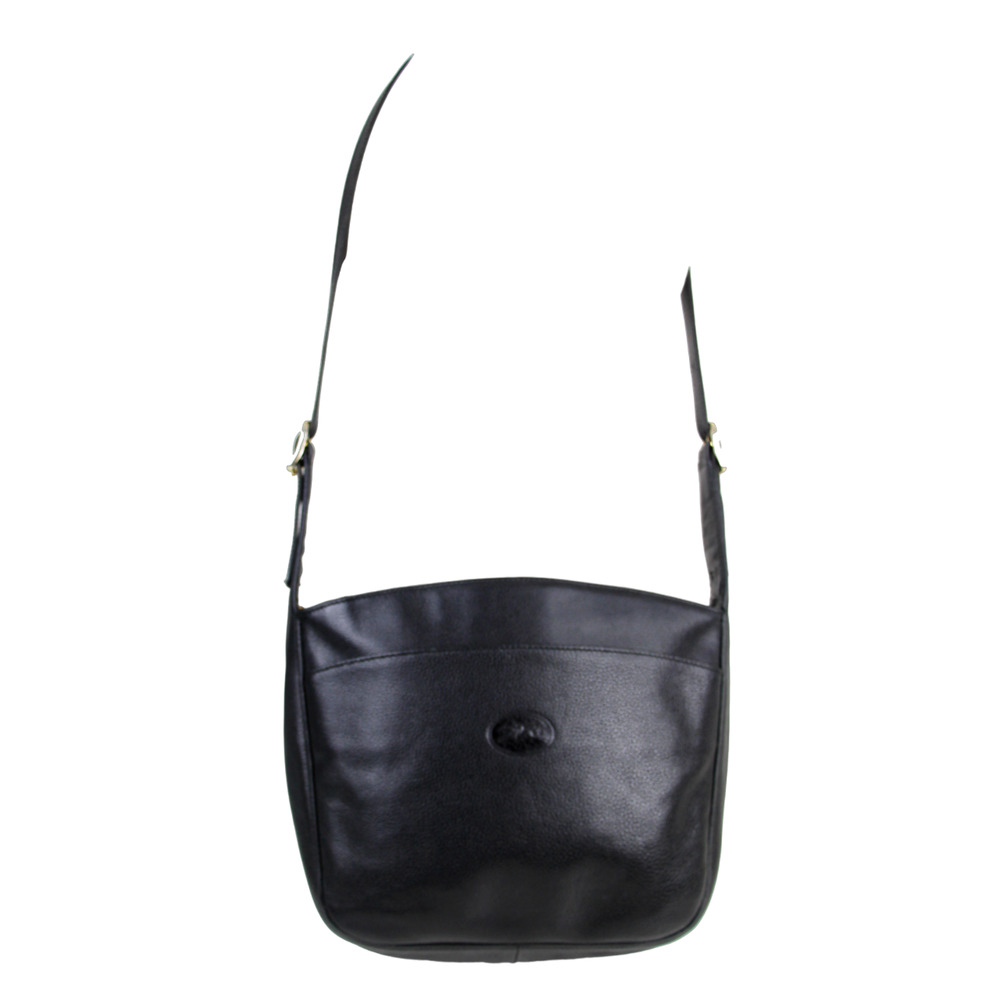 Longchamp BLACK GENUINE LEATHER TOP ZIP CROSSBODY SHOULDER BAG HANDBAG PURSE